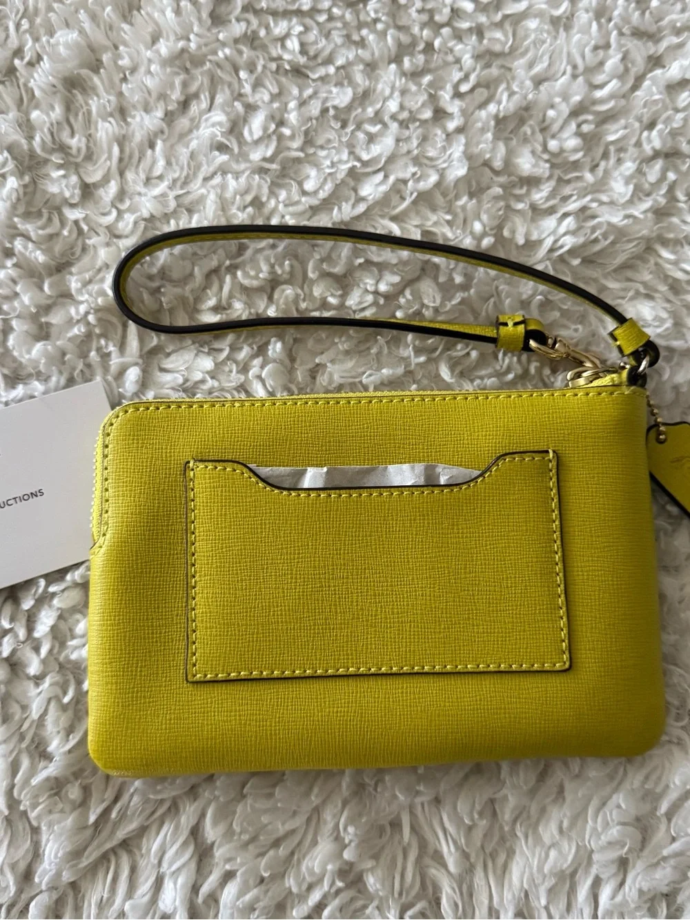 Coach Corner Zip Wristlet Summer Chartreuse Cross Grain Leather w. FREE dust bag